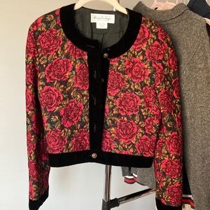 Vintage Velvet Floral Cropped Jacket - Size 6